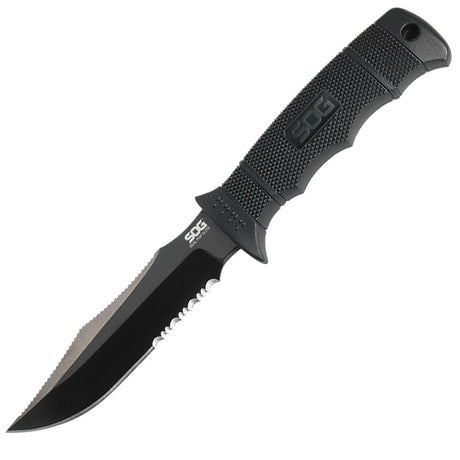 SOG - Seal Pup, Elite, Fixed Blade Knife, 4.85" Clip Point Partially Serrated Edge, Black, Includes Kydex Sheath