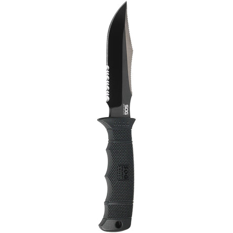 SOG - Seal Pup, Elite, Fixed Blade Knife, 4.85" Clip Point Partially Serrated Edge, Black, Includes Kydex Sheath