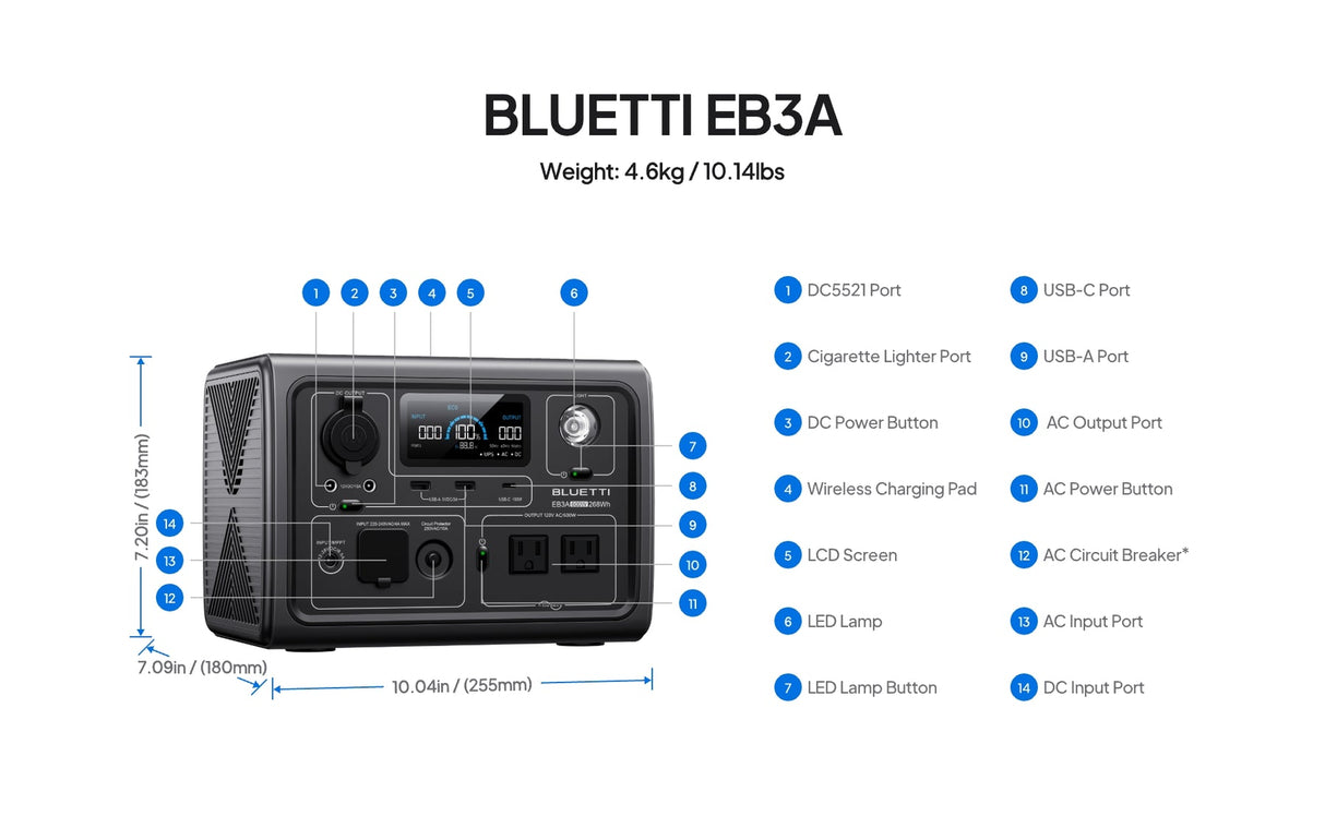 BLUETTI EB3A Portable Power Station | 600W 268Wh