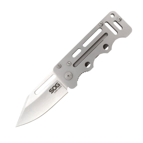SOG - Cash Card, Folding Knife, 2.75" Clip Point Straight Edge, Silver Stainless Steel Handle, Satin Finish