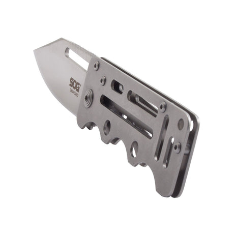 SOG - Cash Card, Folding Knife, 2.75" Clip Point Straight Edge, Silver Stainless Steel Handle, Satin Finish
