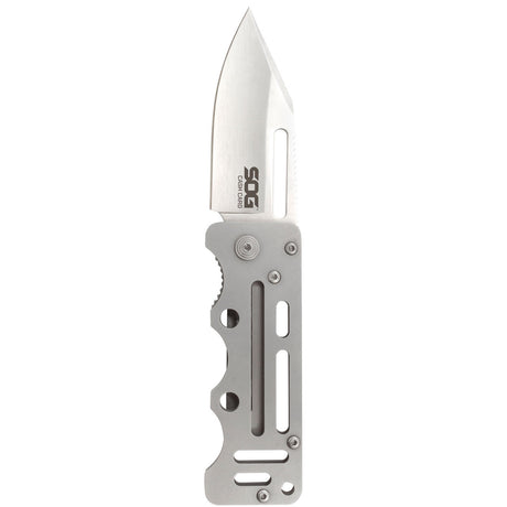 SOG - Cash Card, Folding Knife, 2.75" Clip Point Straight Edge, Silver Stainless Steel Handle, Satin Finish