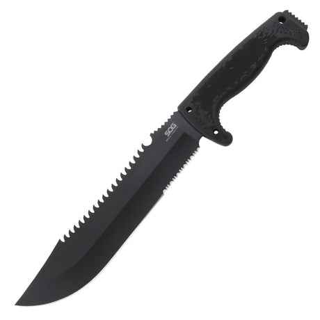 SOG - Fusion, Jungle Primitive, 9.5" Partially Serrated Clip Point, Black Glass Reinforced Nylon Handle, Hardcased Finish, Black, Includes Nylon Sheath