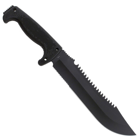 SOG - Fusion, Jungle Primitive, 9.5" Partially Serrated Clip Point, Black Glass Reinforced Nylon Handle, Hardcased Finish, Black, Includes Nylon Sheath