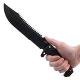 SOG - Fusion, Jungle Primitive, 9.5" Partially Serrated Clip Point, Black Glass Reinforced Nylon Handle, Hardcased Finish, Black, Includes Nylon Sheath