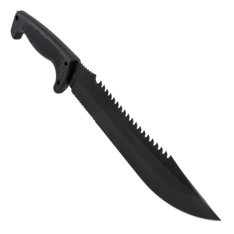 SOG - Fusion, Jungle Primitive, 9.5" Partially Serrated Clip Point, Black Glass Reinforced Nylon Handle, Hardcased Finish, Black, Includes Nylon Sheath