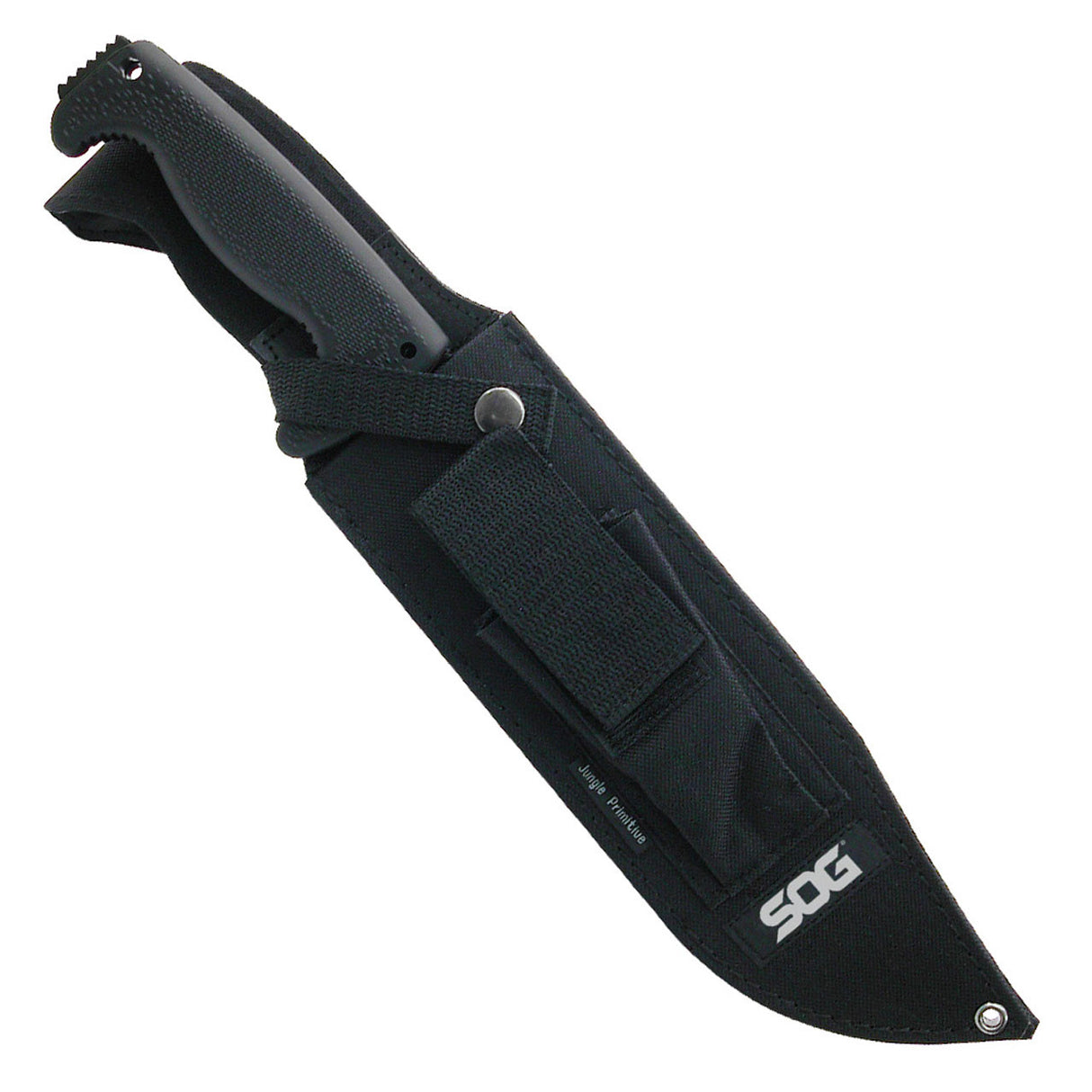 SOG - Fusion, Jungle Primitive, 9.5" Partially Serrated Clip Point, Black Glass Reinforced Nylon Handle, Hardcased Finish, Black, Includes Nylon Sheath