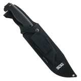 SOG - Fusion, Jungle Primitive, 9.5" Partially Serrated Clip Point, Black Glass Reinforced Nylon Handle, Hardcased Finish, Black, Includes Nylon Sheath