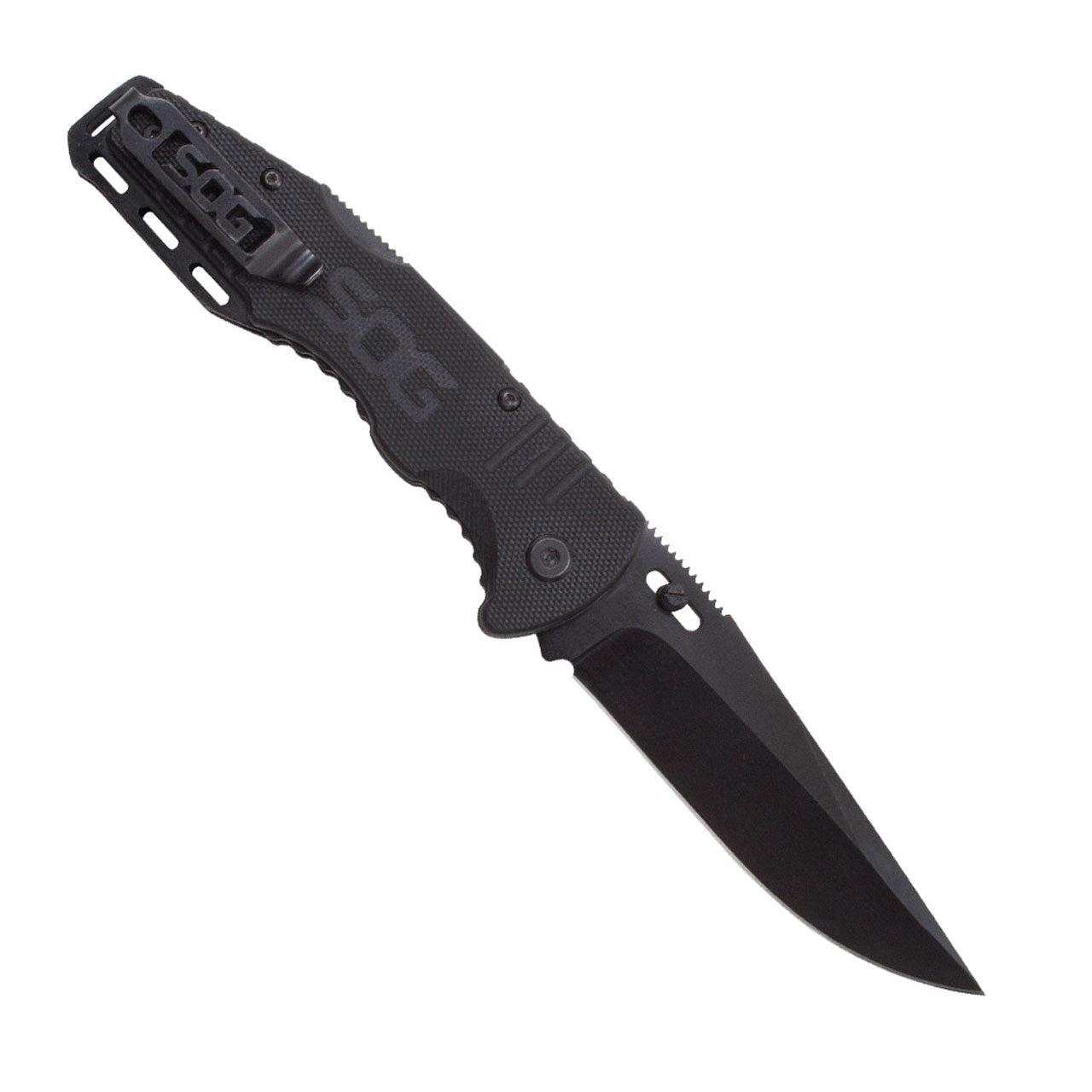 SOG - Fusion, Folding Knife, 3.625" Clip Point Straight Edge, Hardcased Finish, Black