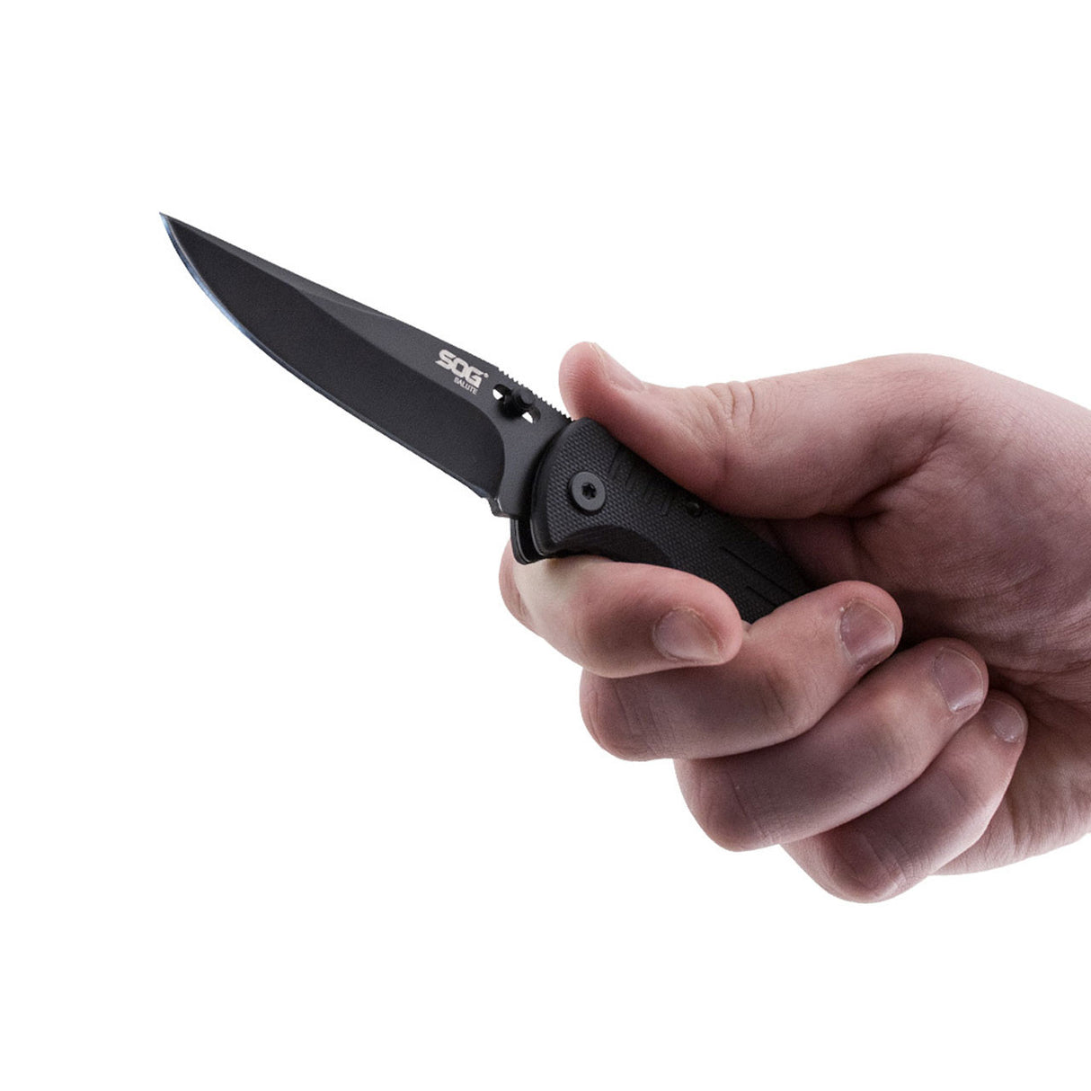 SOG - 3.1" Folding Knife, Clip Point Straight Edge, G10 Handle, Hardcased Black Finish