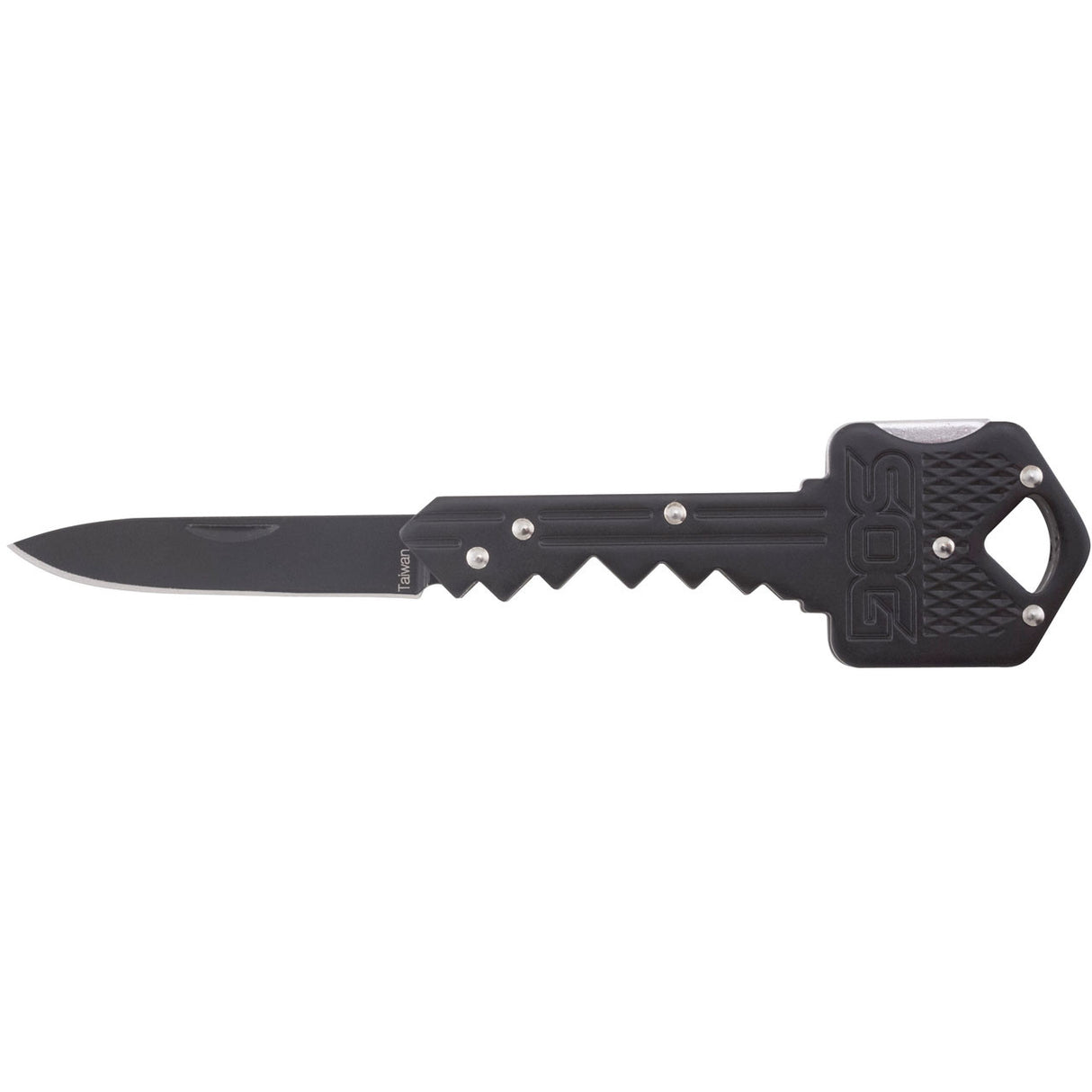 SOG - Key Knife, Compact Lockback Folding Knife with Key-Shaped Design (Available in Black and Brass)