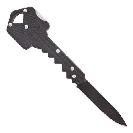 SOG - Key Knife, Compact Lockback Folding Knife with Key-Shaped Design (Available in Black and Brass)