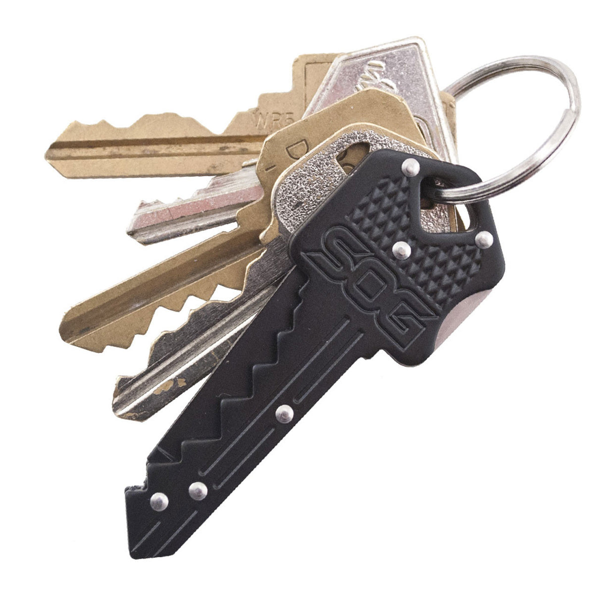 SOG - Key Knife, Compact Lockback Folding Knife with Key-Shaped Design (Available in Black and Brass)