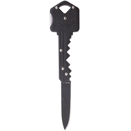 SOG - Key Knife, Compact Lockback Folding Knife with Key-Shaped Design (Available in Black and Brass)