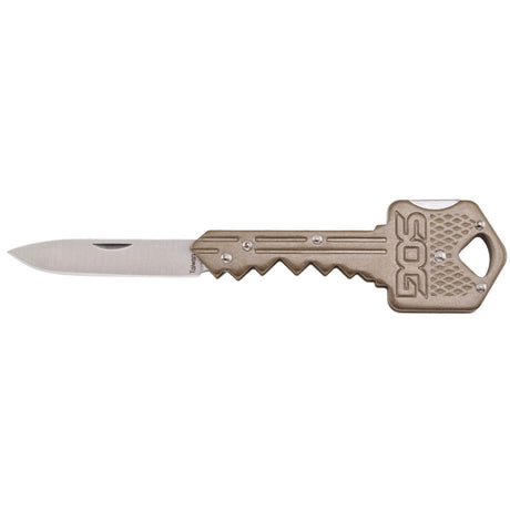 SOG - Key Knife, Compact Lockback Folding Knife with Key-Shaped Design (Available in Black and Brass)