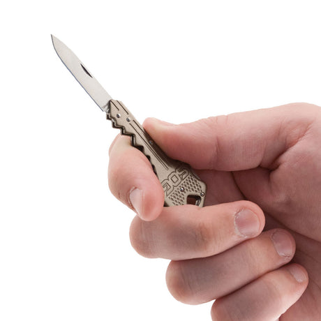 SOG - Key Knife, Compact Lockback Folding Knife with Key-Shaped Design (Available in Black and Brass)
