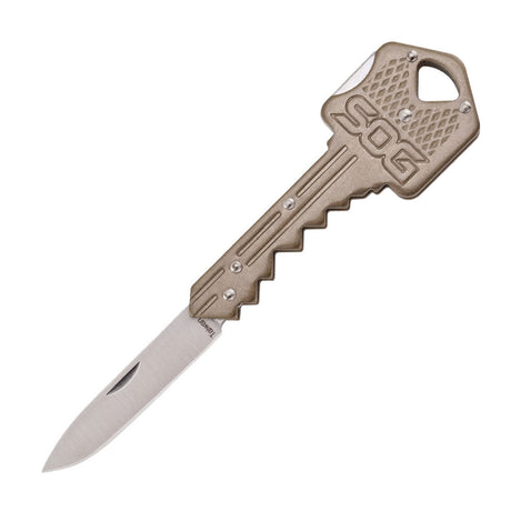SOG - Key Knife, Compact Lockback Folding Knife with Key-Shaped Design (Available in Black and Brass)