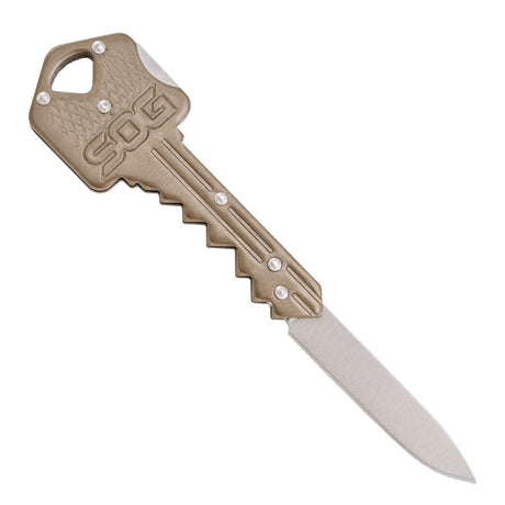 SOG - Key Knife, Compact Lockback Folding Knife with Key-Shaped Design (Available in Black and Brass)