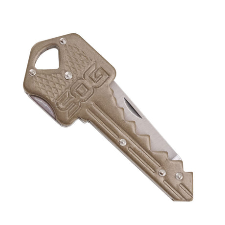 SOG - Key Knife, Compact Lockback Folding Knife with Key-Shaped Design (Available in Black and Brass)