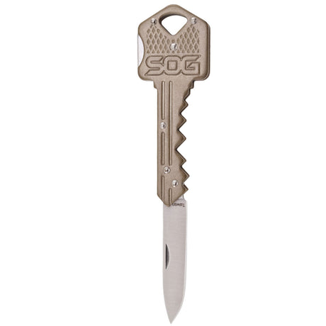 SOG - Key Knife, Compact Lockback Folding Knife with Key-Shaped Design (Available in Black and Brass)