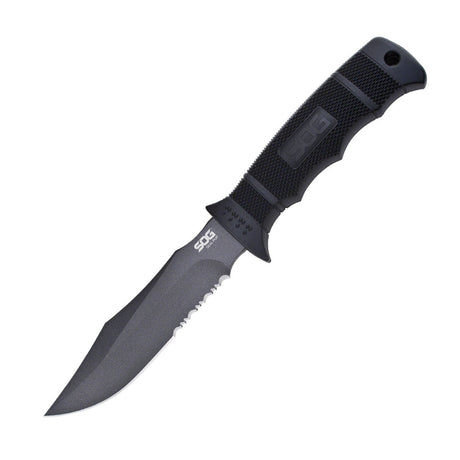 SOG - Seal Pup, Fixed Blade Knife, 4.75" Partially Serrated, Clip Point, Black, Includes Kydex Sheath