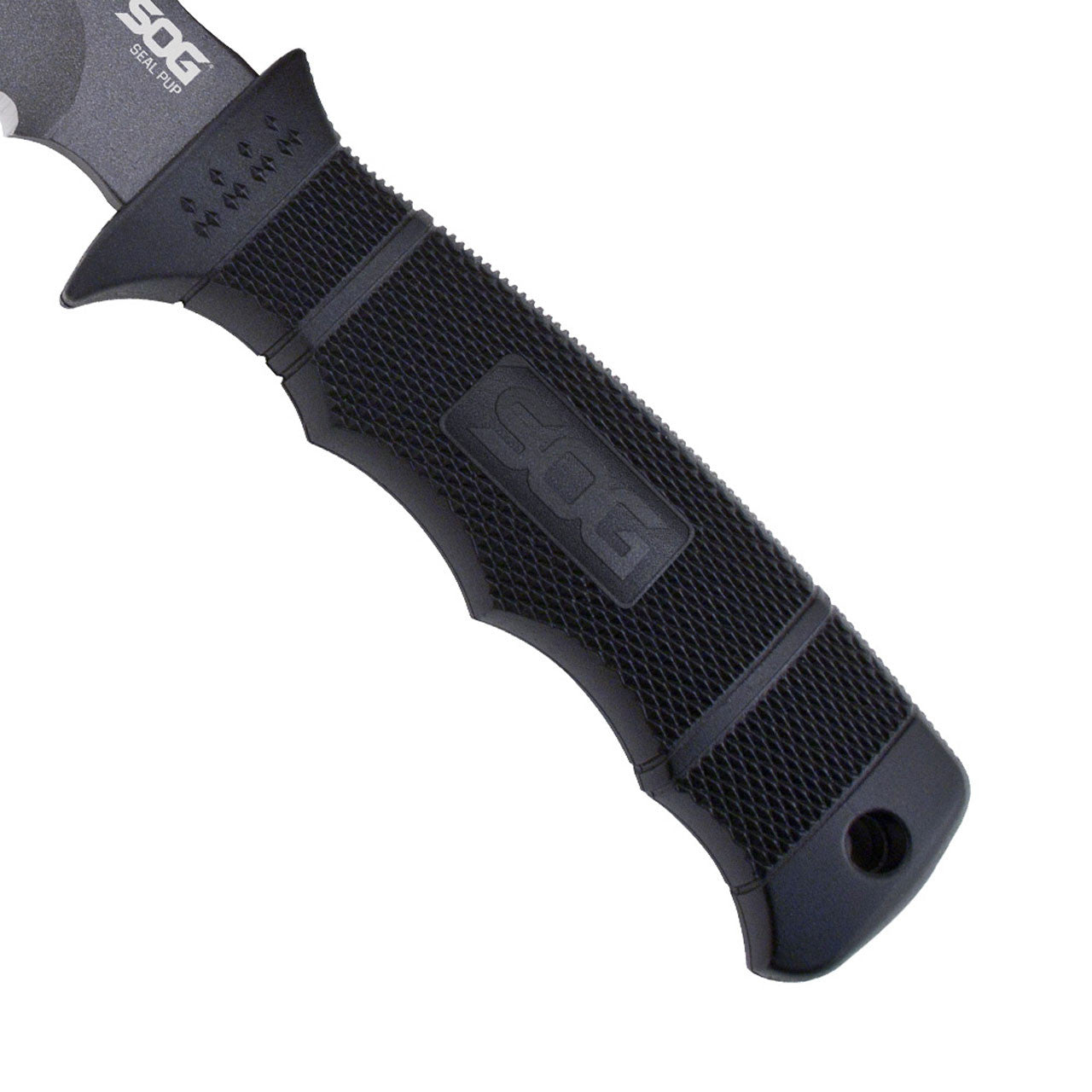 SOG - Seal Pup, Fixed Blade Knife, 4.75" Partially Serrated, Clip Point, Black, Includes Kydex Sheath