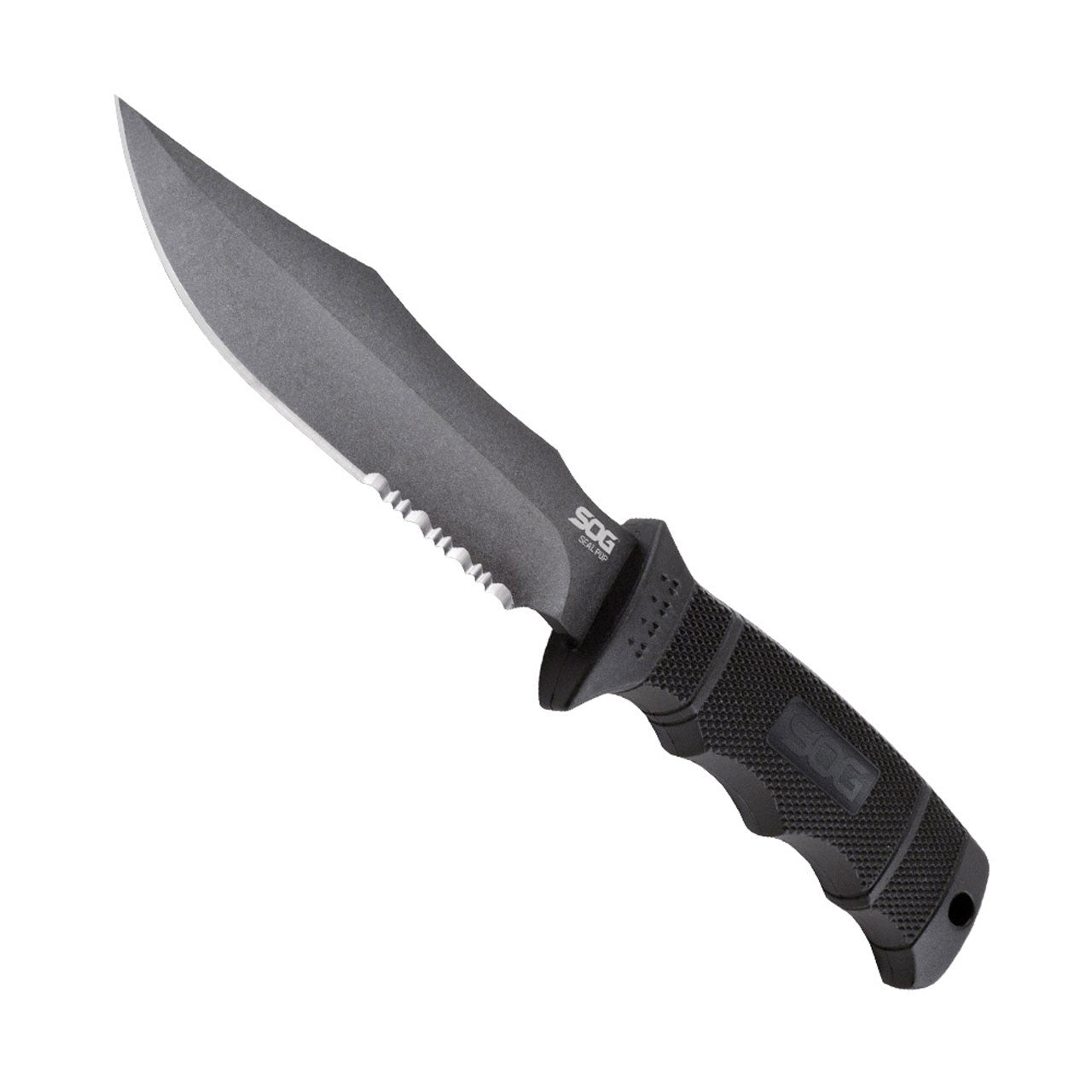 SOG - Seal Pup, Fixed Blade Knife, 4.75" Partially Serrated, Clip Point, Black, Includes Kydex Sheath