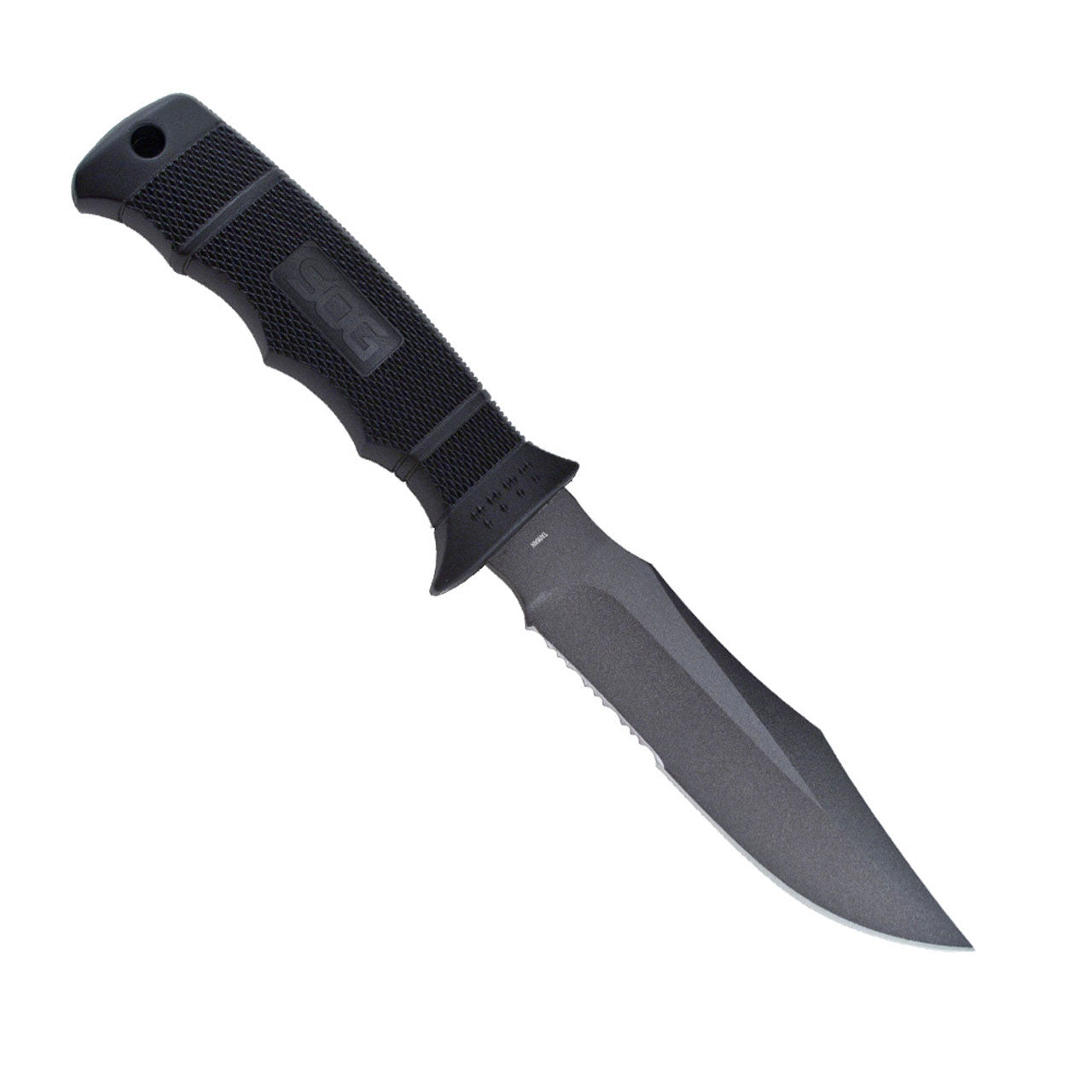 SOG - Seal Pup, Fixed Blade Knife, 4.75" Partially Serrated, Clip Point, Black, Includes Kydex Sheath