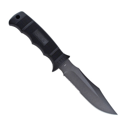 SOG - Seal Pup, Fixed Blade Knife, 4.75" Partially Serrated, Clip Point, Black, Includes Kydex Sheath