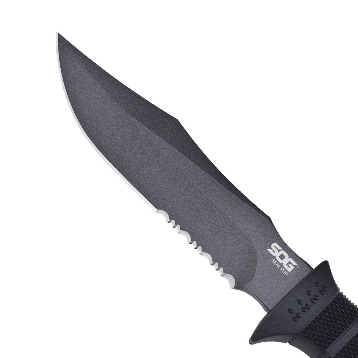 SOG - Seal Pup, Fixed Blade Knife, 4.75" Partially Serrated, Clip Point, Black, Includes Kydex Sheath