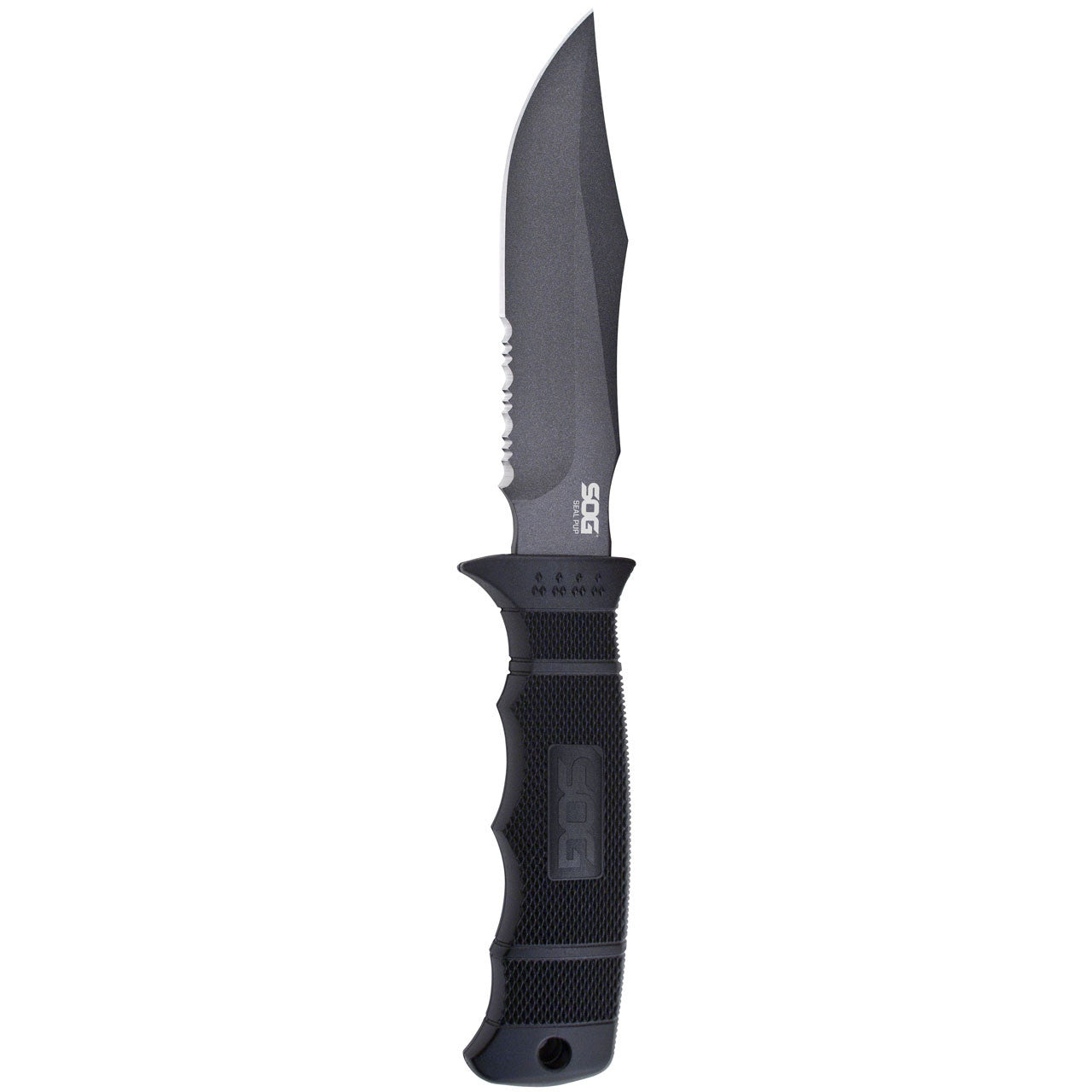 SOG - Seal Pup, Fixed Blade Knife, 4.75" Partially Serrated, Clip Point, Black, Includes Kydex Sheath