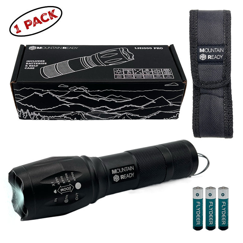 Mountain Ready LM1000 PRO - Zoomable, High Lumen 5-Mode Tactical LED Flashlight