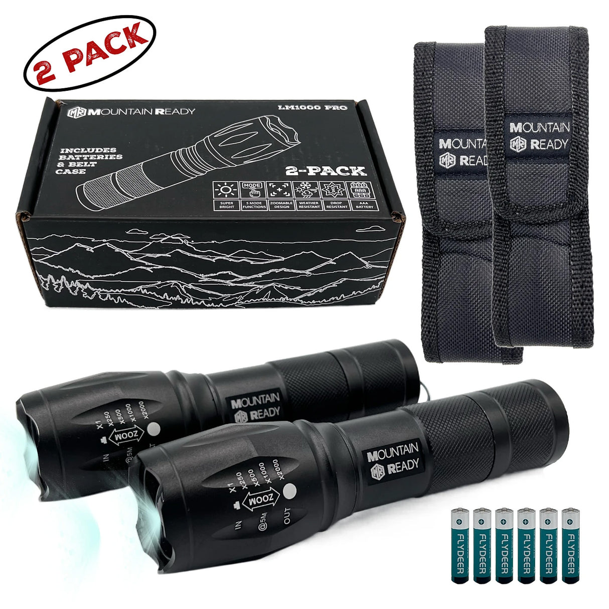 Mountain Ready LM1000 PRO - Zoomable, High Lumen 5-Mode Tactical LED Flashlight