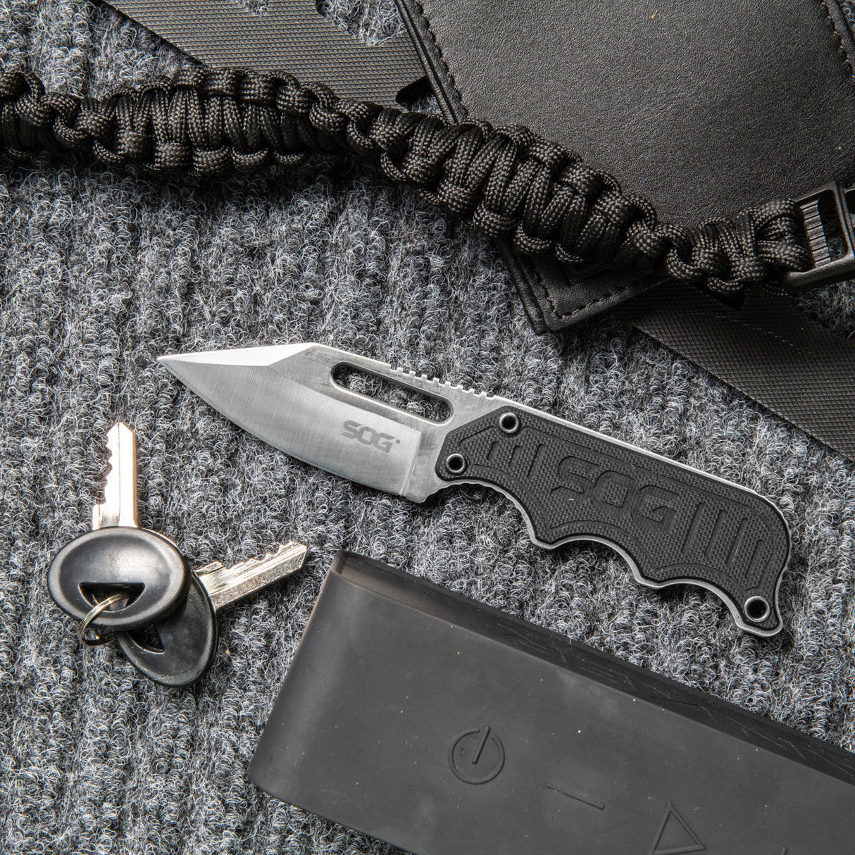 SOG - Instinct Fixed Blade Knife - 2.3" Straight Edge Clip Point, Black Stainless Steel with G10 Handle, Includes Hard Molded Nylon Sheath