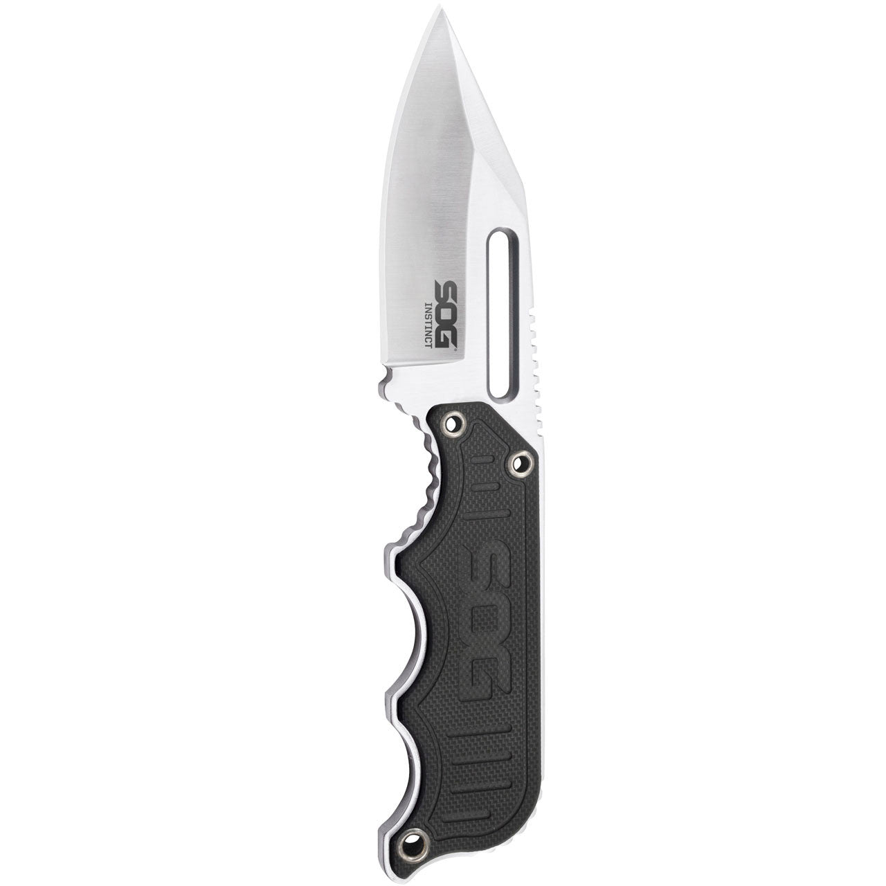 SOG - Instinct Fixed Blade Knife - 2.3" Straight Edge Clip Point, Black Stainless Steel with G10 Handle, Includes Hard Molded Nylon Sheath