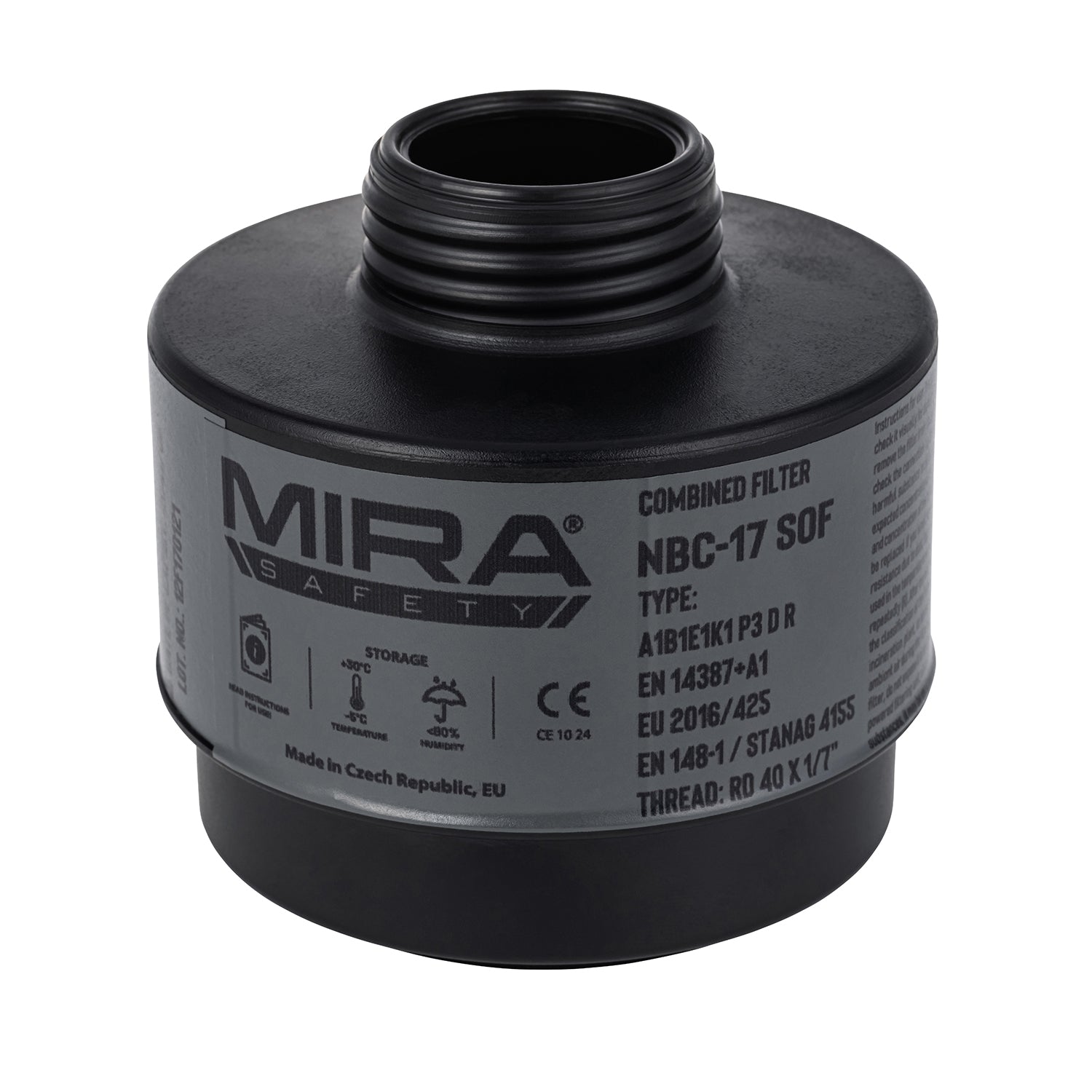 Mira Safety - Lightweight CBRN Gas Mask Filter NBC-17 SOF 40mm Thread - 10 Year Shelf Life