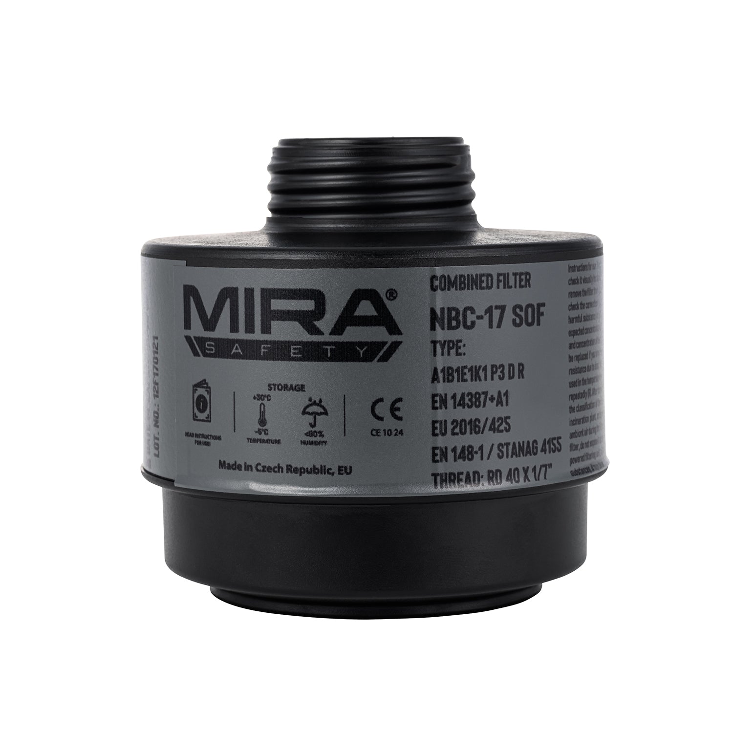 Mira Safety - Lightweight CBRN Gas Mask Filter NBC-17 SOF 40mm Thread - 10 Year Shelf Life