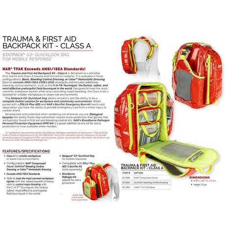 North American Rescue – Trauma & First Aid Backpack Kit Class A