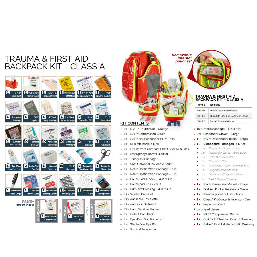 North American Rescue – Trauma & First Aid Backpack Kit Class A