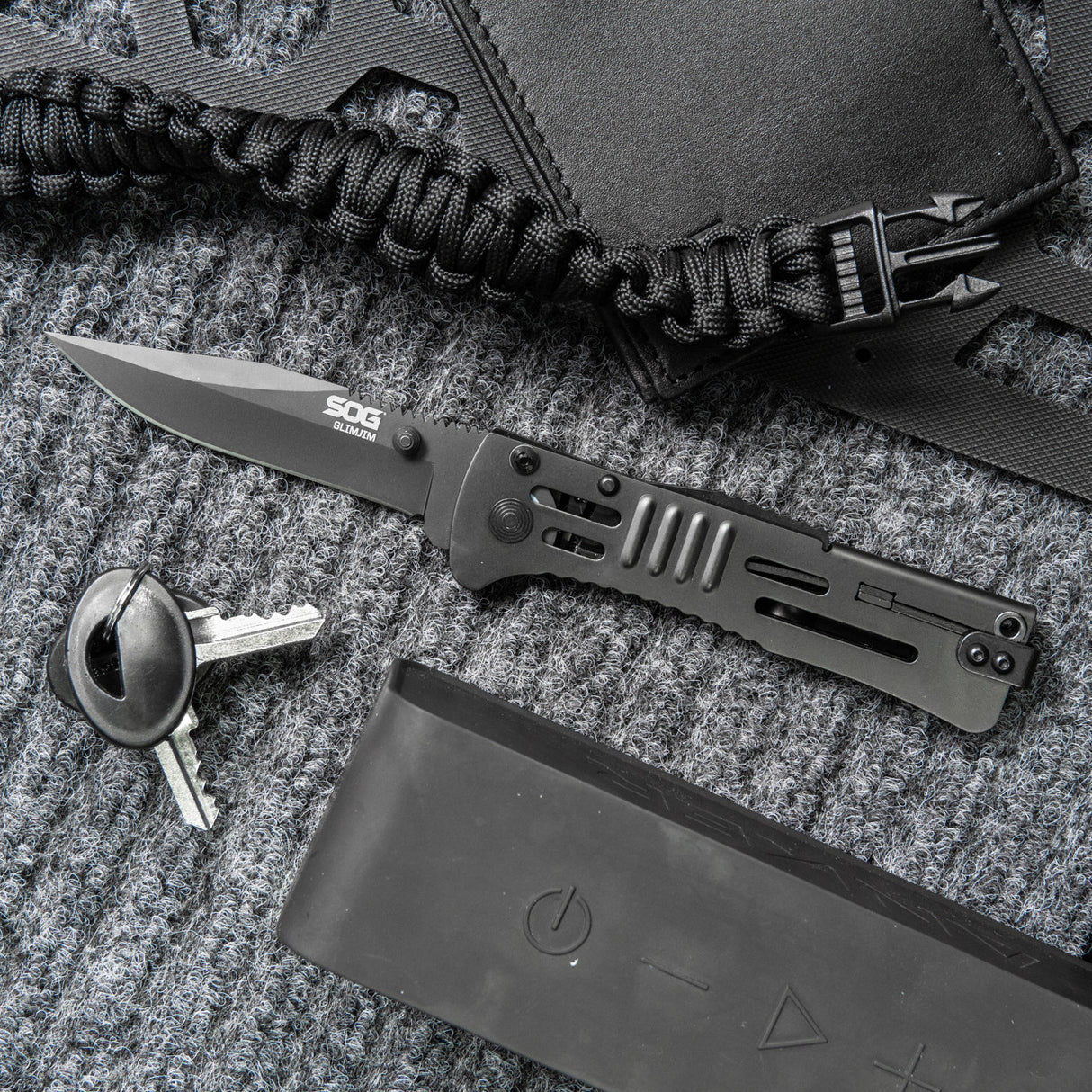 SOG - SlimJim, 3.18" Folding Knife, Clip Point Straight Edge, Bead Blasted Stainless Steel Handle, AUS 8 Steel, Hardcased Black Finish, Black