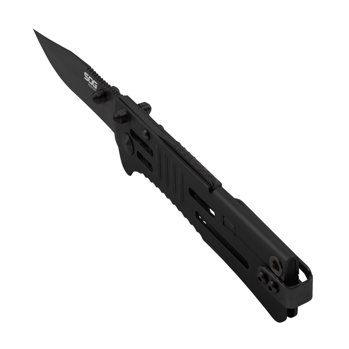 SOG - SlimJim, 3.18" Folding Knife, Clip Point Straight Edge, Bead Blasted Stainless Steel Handle, AUS 8 Steel, Hardcased Black Finish, Black
