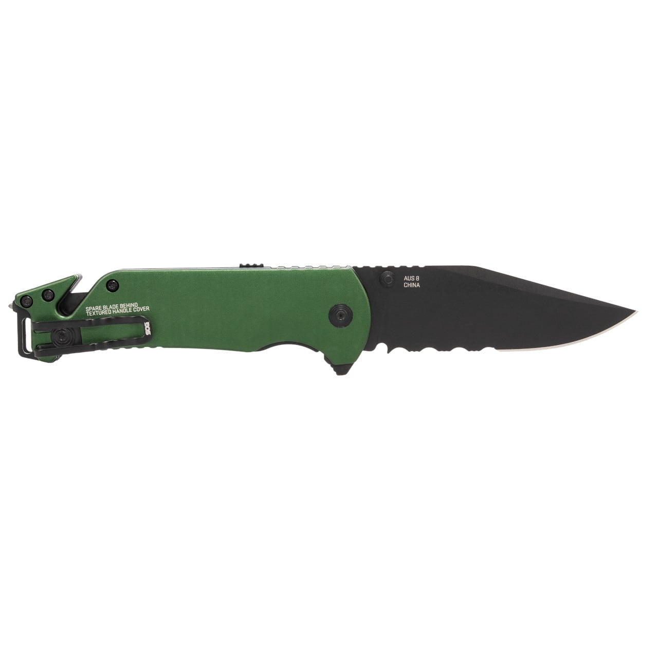 SOG - Escape ATK 2.0, Folding Knife, 3.4" Drop Point Straight Edge, Aluminum Handle, Green, PVD Finish