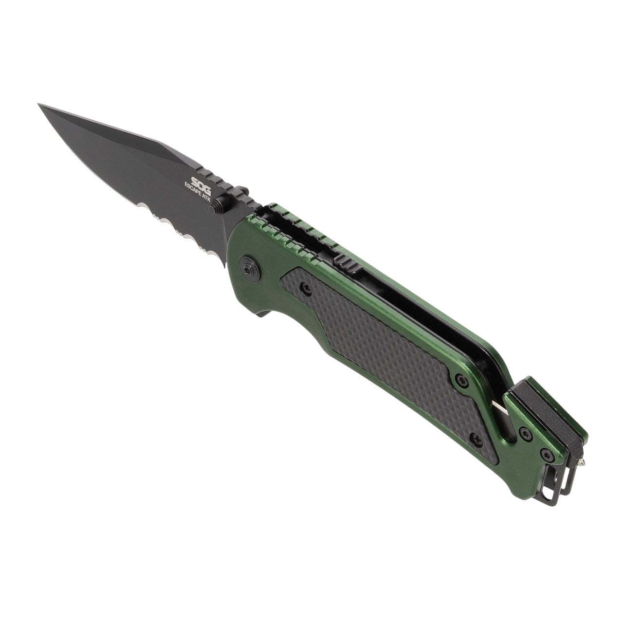 SOG - Escape ATK 2.0, Folding Knife, 3.4" Drop Point Straight Edge, Aluminum Handle, Green, PVD Finish