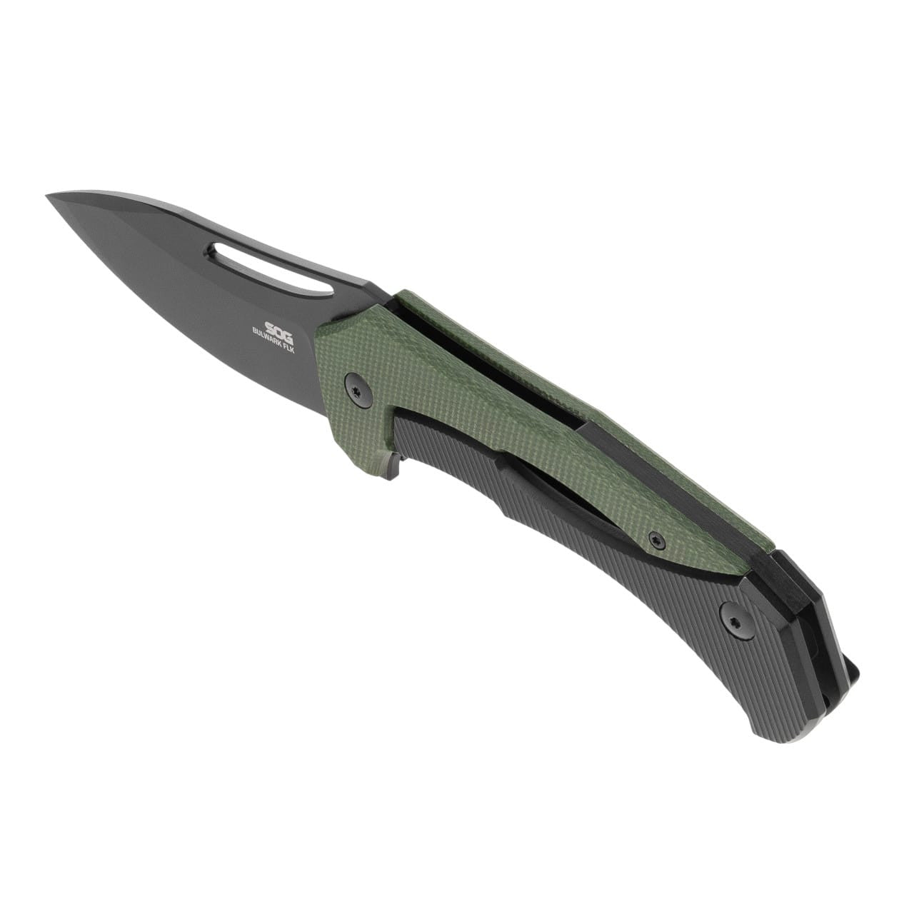 SOG - Bulwark FL, Folding Knife, 3" Drop Point Straight Edge, Micarta Handle Olive Drab Green