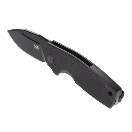 SOG - Stout SJ, Folding Knife, 2.6" Clip Point Straight Edge, G10 Handle, Cryo D2 Steel, Titanium Nitride Finish, Black