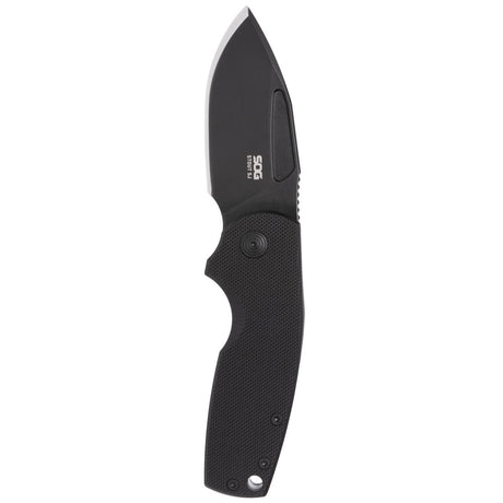 SOG - Stout SJ, Folding Knife, 2.6" Clip Point Straight Edge, G10 Handle, Cryo D2 Steel, Titanium Nitride Finish, Black