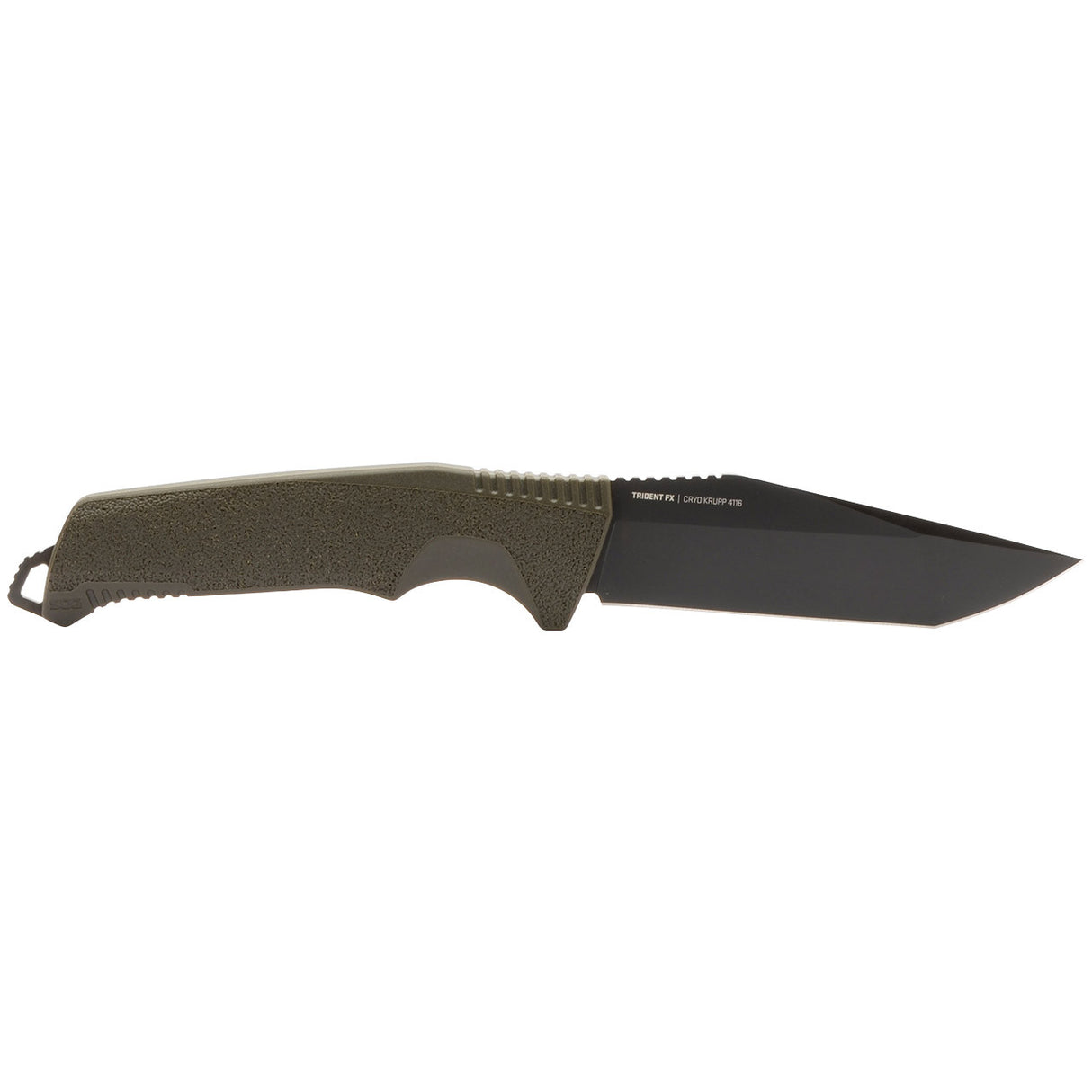 SOG - Trident FX, 4.2" Fixed Blade Knife, Tanto Point Straight Edge, Titanium Nitride Finish, Black and Olive Drab Green, Includes Nylon Sheath