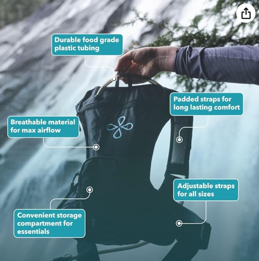 Puribag Water - Adventure Pack - Hydration Backpack with 2L Water Bladder & Adaptable Membrane Filter Kit]