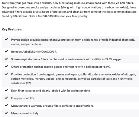 MIRA Safety VK-530 Smoke / Carbon Monoxide Filter Cartridges