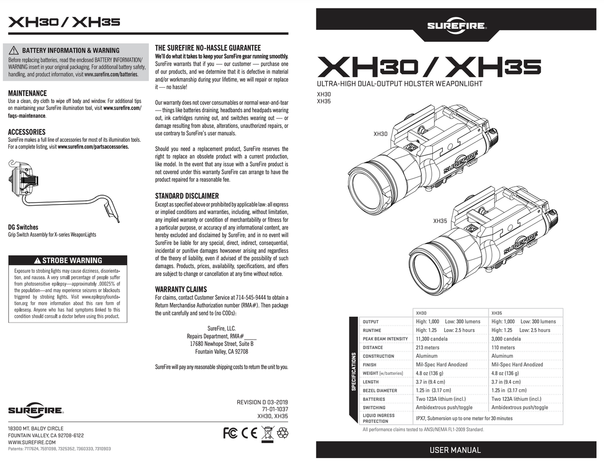 SureFire - XH30 Ultra-High Dual-Output Holster WeaponLight For MasterFire Rapid Deploy Holster